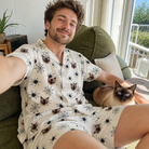 Selfie with the pet whose face is printed all over this Men's Tangle Terror Custom Cat Face Shirt & Shorts Set