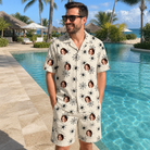 Real-life photo of someone wearing Men's Tangle Terror Custom Face Shirt & Shorts Set — custom faces printed all-over