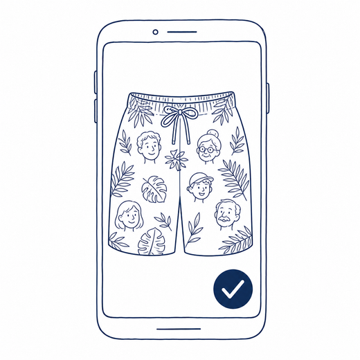 Preview your custom face beach shorts before you pay