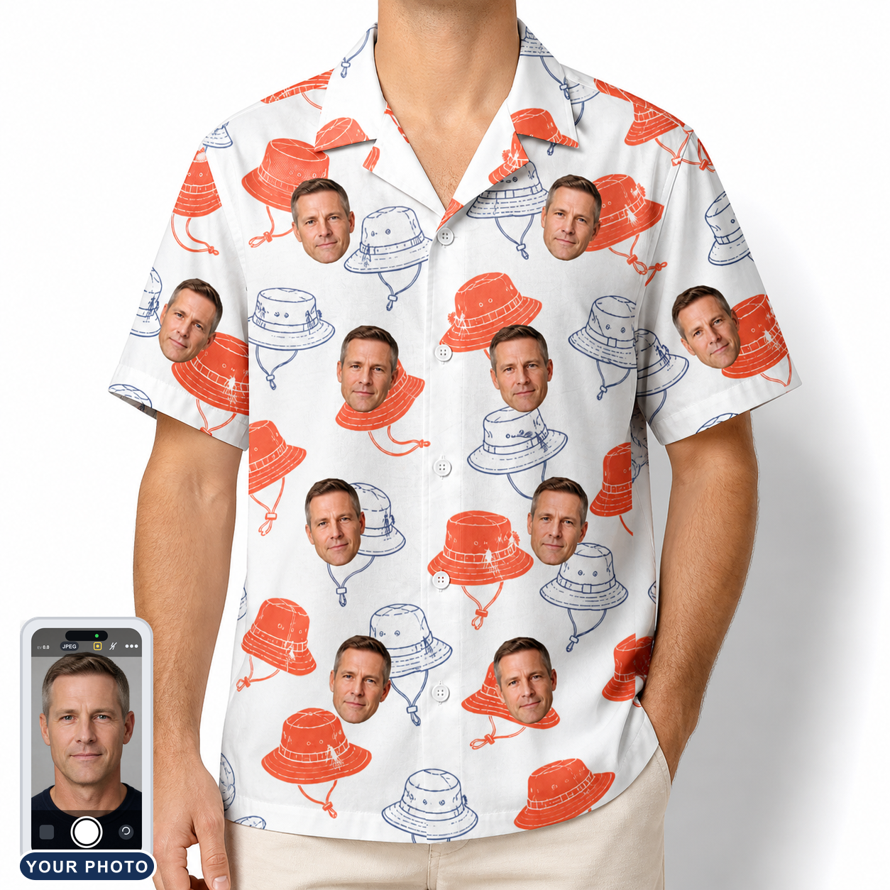 Men's Hooked Brims Custom Face Hawaiian Shirt