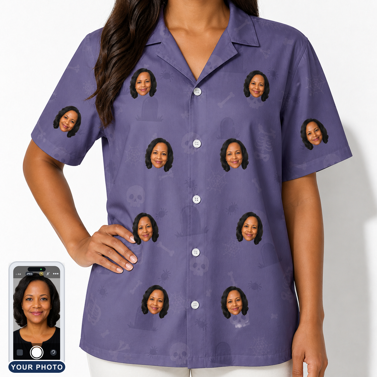 Women's Cemetery Chuckles Custom Face Hawaiian Shirt