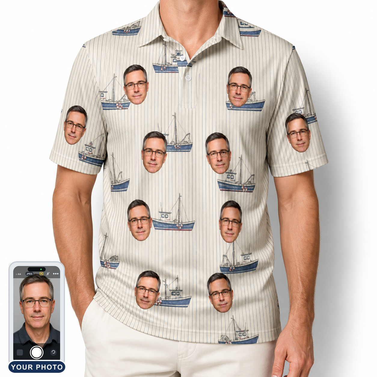 Men's Dinghy Dash Custom Face Polo Shirt