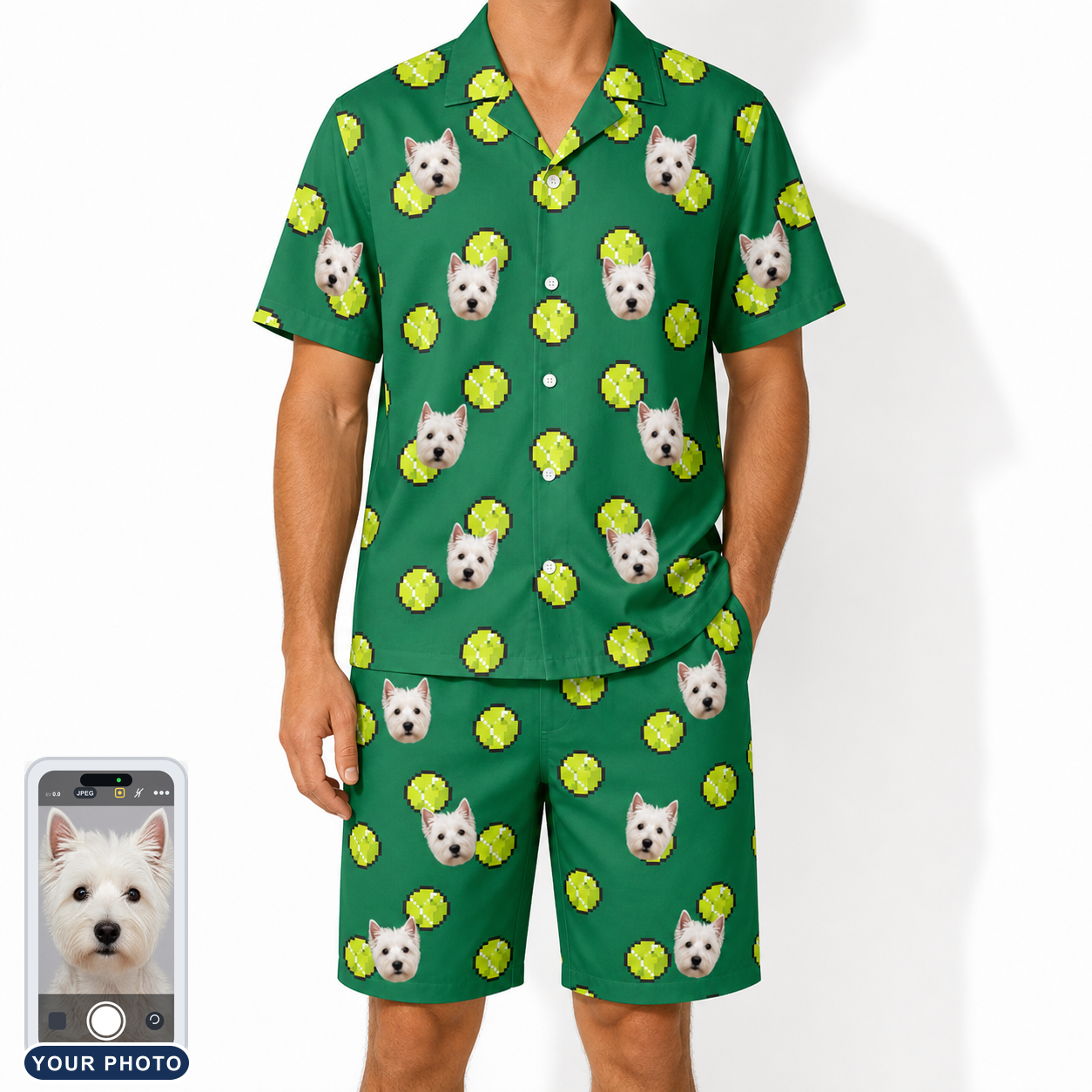 Men's Tennis Tails Custom Dog Face Shirt & Shorts Set
