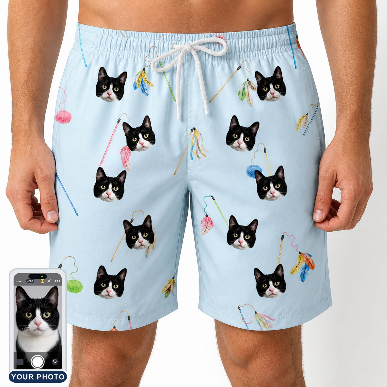 Men's Pounce Patrol Custom Cat Face Beach Shorts
