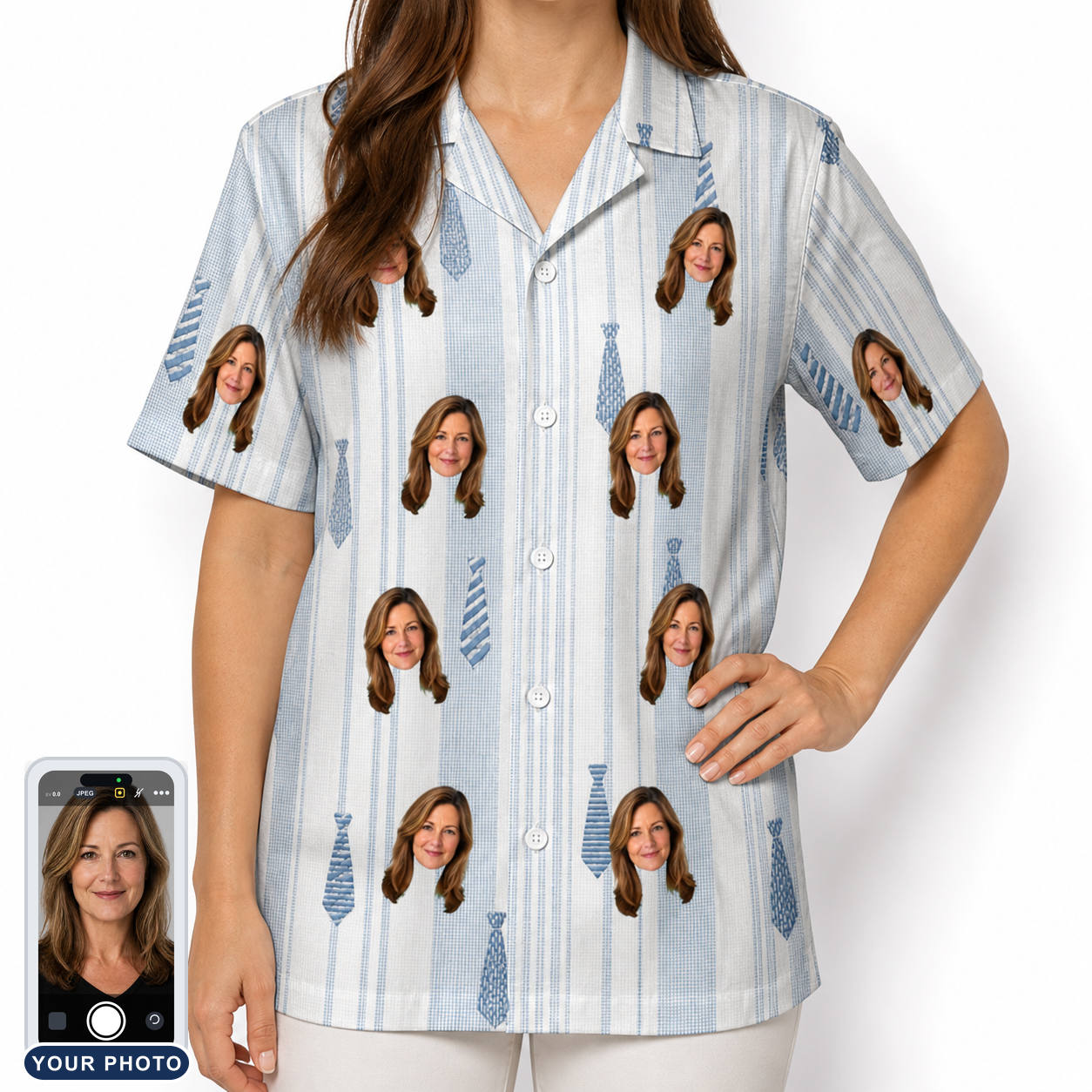 Women's Collar Confetti Custom Face Hawaiian Shirt