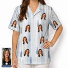 Women's Collar Confetti Custom Face Hawaiian Shirt