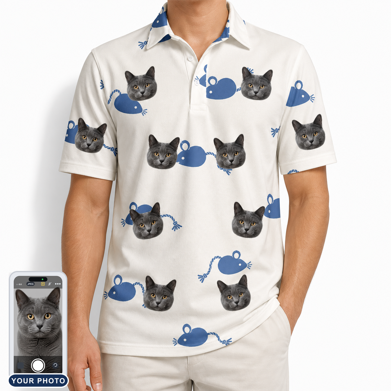 Men's Mouse Mêlée Custom Cat Face Polo Shirt