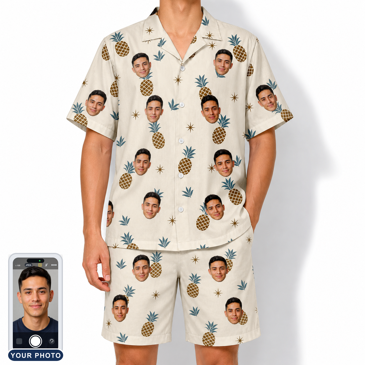 Men's Ananas Afterglow Custom Face Shirt & Shorts Set