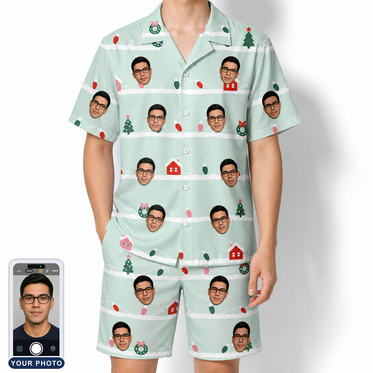 Men's Neon Noel Custom Face Shirt & Shorts Set