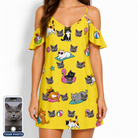 Women's Velvet Nuzzles Custom Cat Face Off-Shoulder Dress