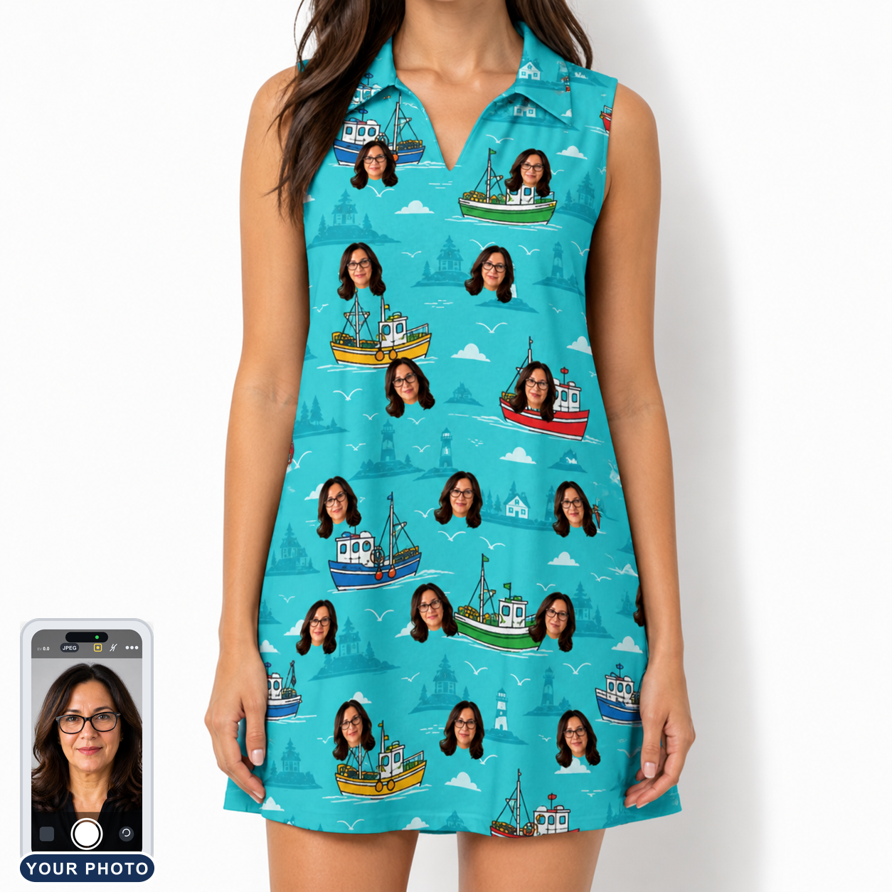 Women's Skiff Happens Custom Face V-Neck Dress