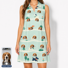 Women's Kerchief Kapers Custom Dog Face V-Neck Dress
