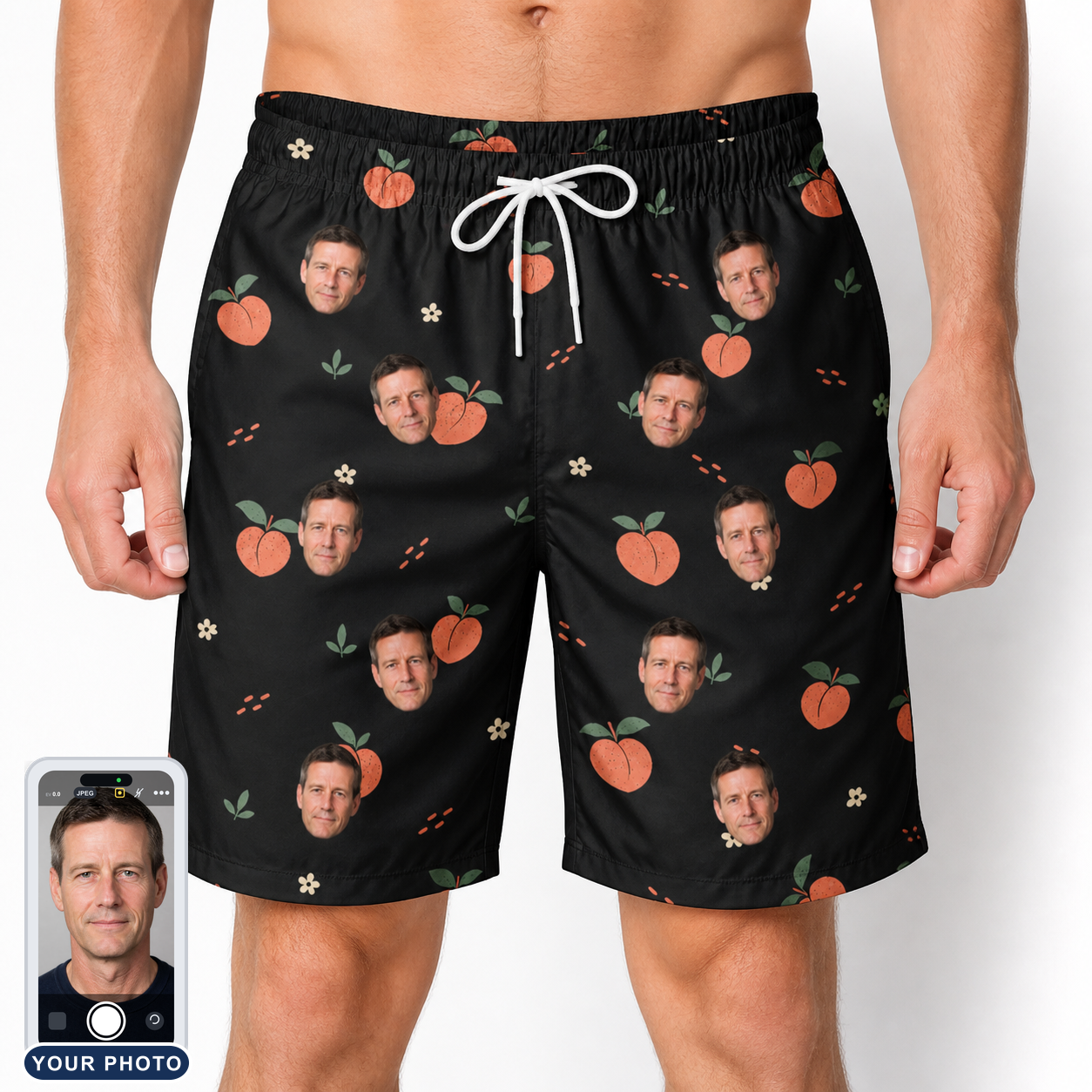 Men's Peach Please Custom Face Beach Shorts