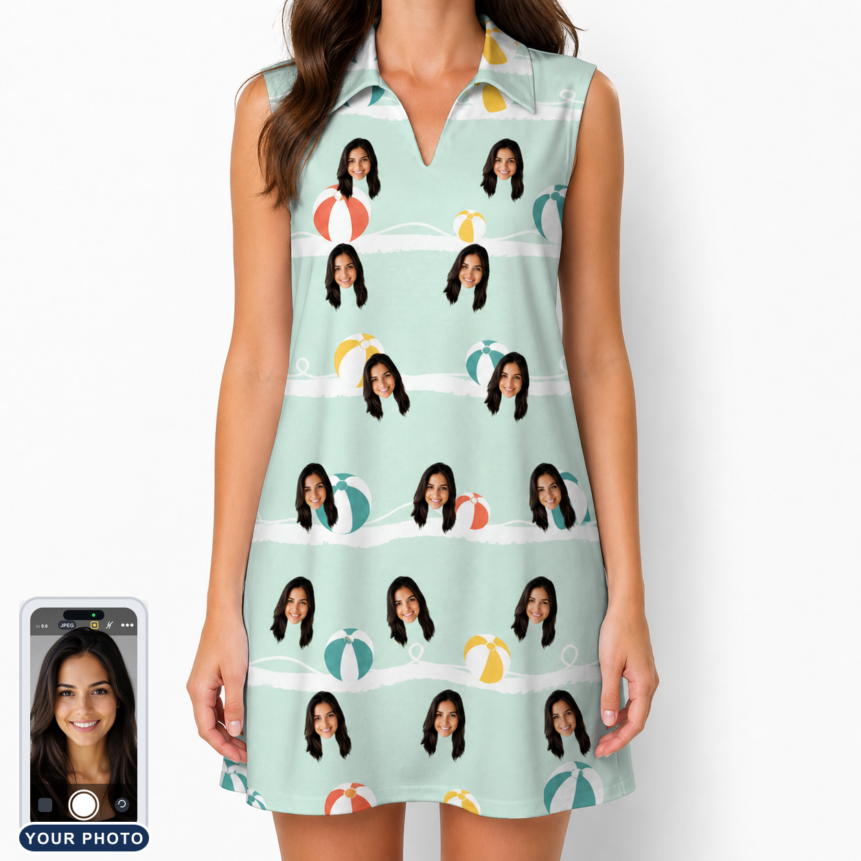 Women's Beach Ballad Custom Face V-Neck Dress