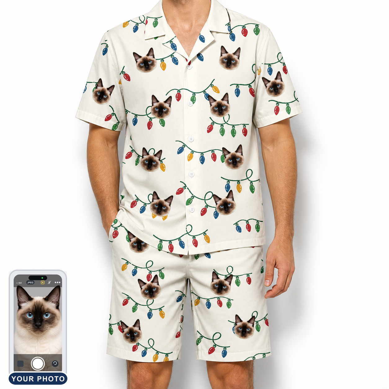 Men's Twinkle Tangled Custom Cat Face Shirt & Shorts Set