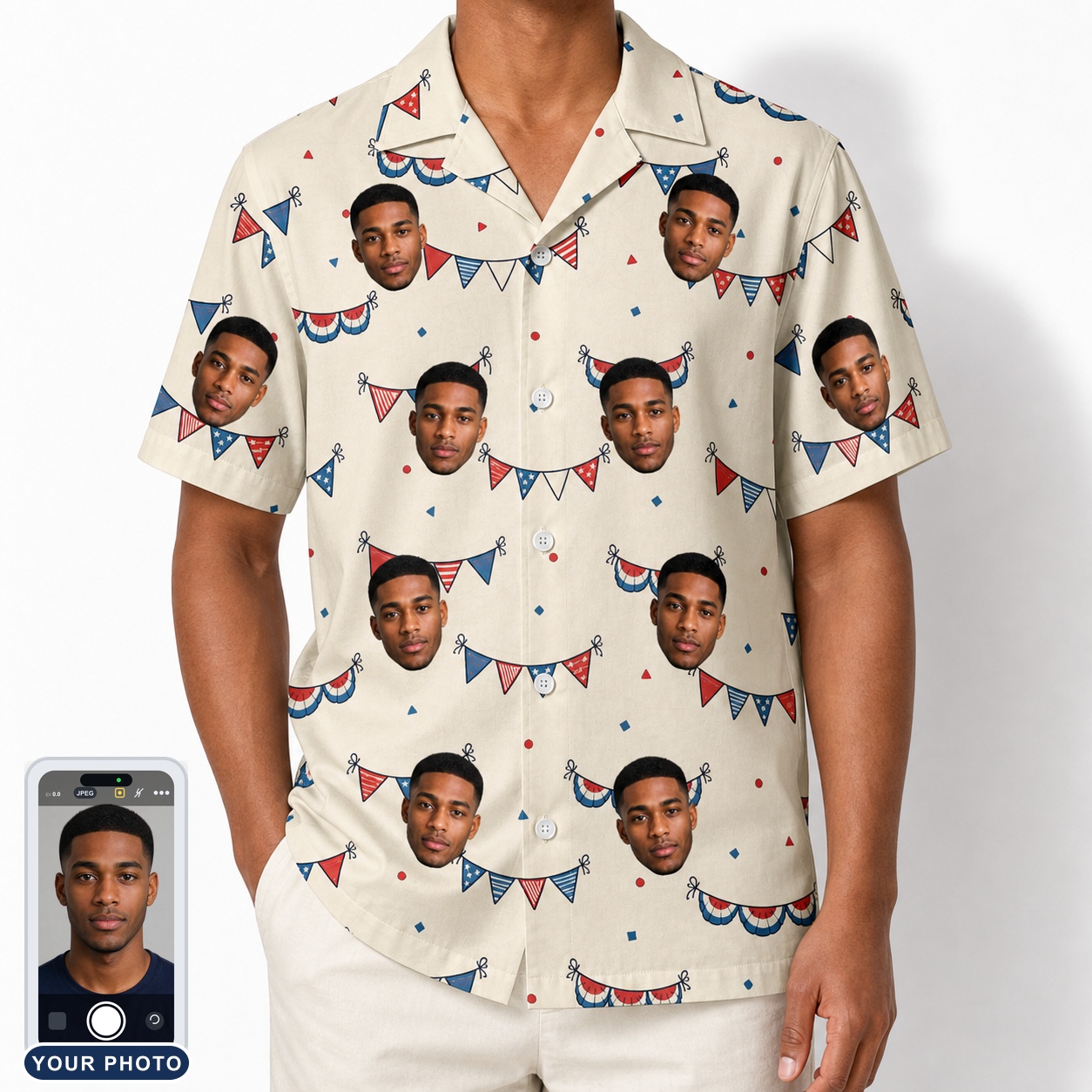 Men's Americana Arc Custom Face Hawaiian Shirt