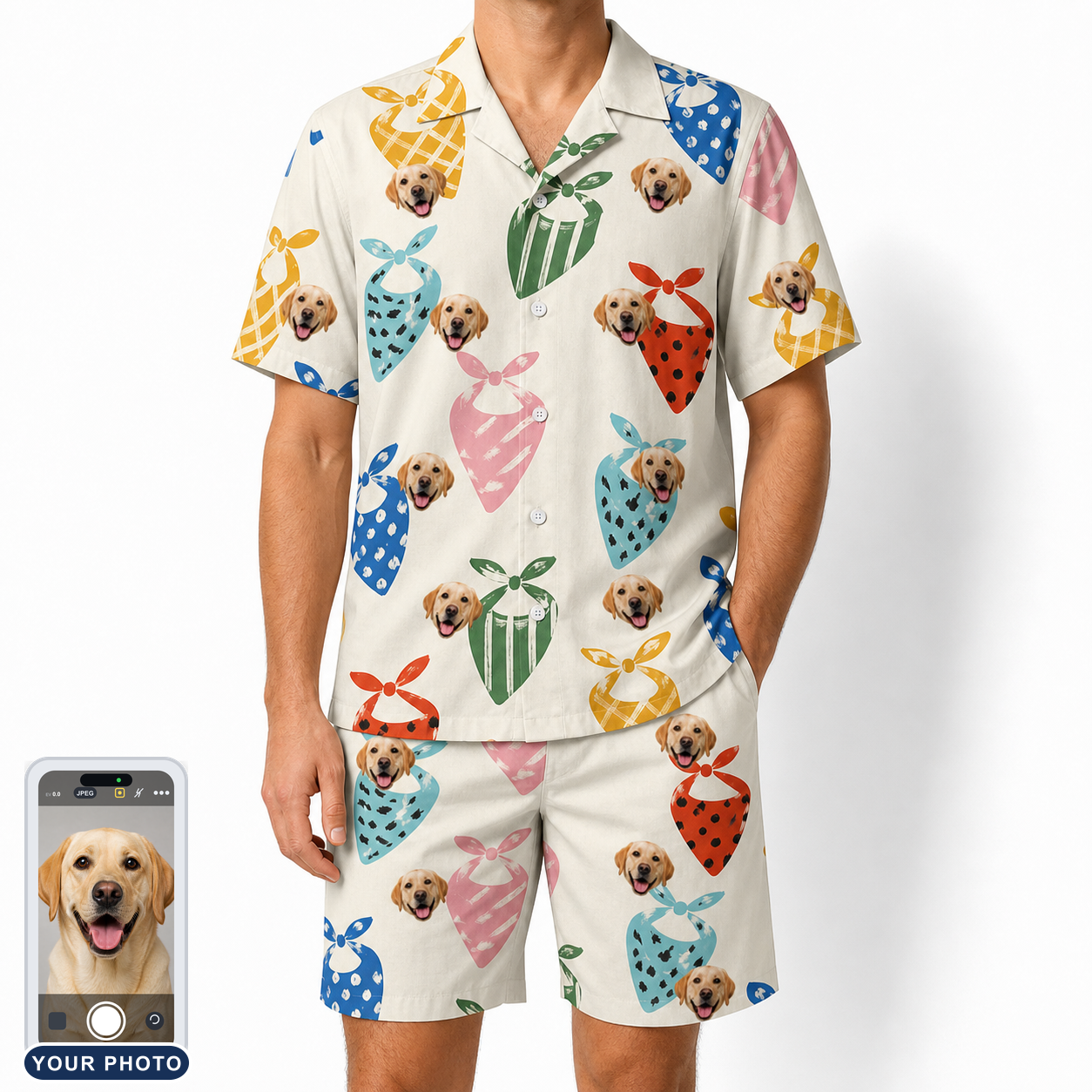 Men's Bandana Banter Custom Dog Face Shirt & Shorts Set
