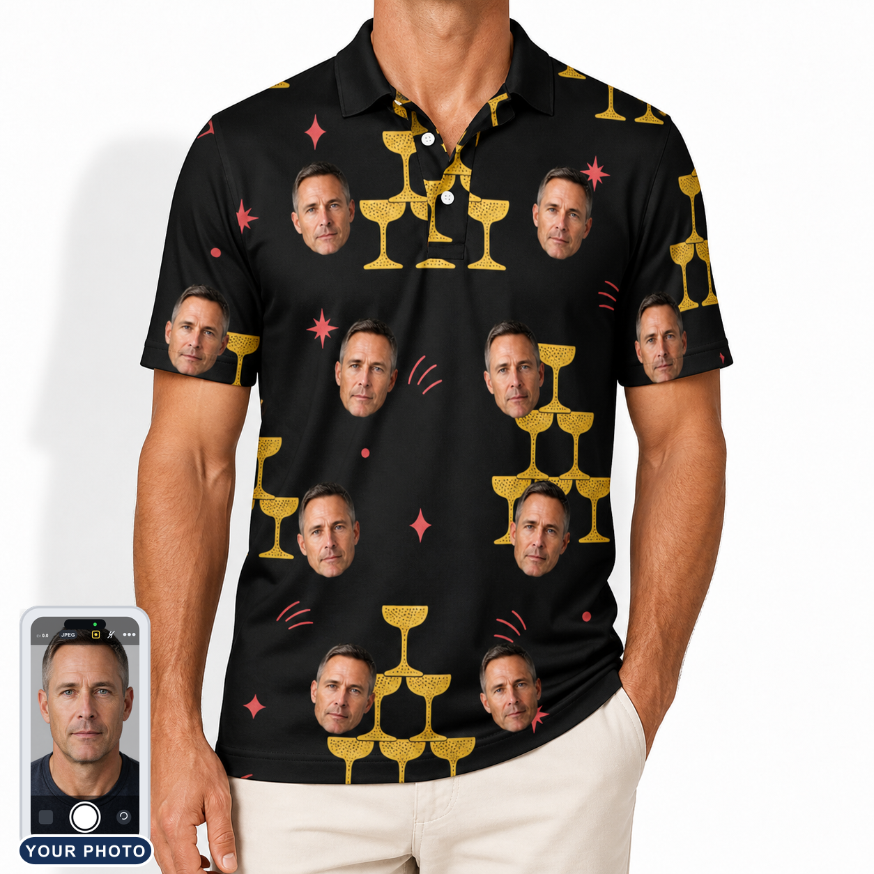 Men's Shoreline Cheers Custom Face Polo Shirt