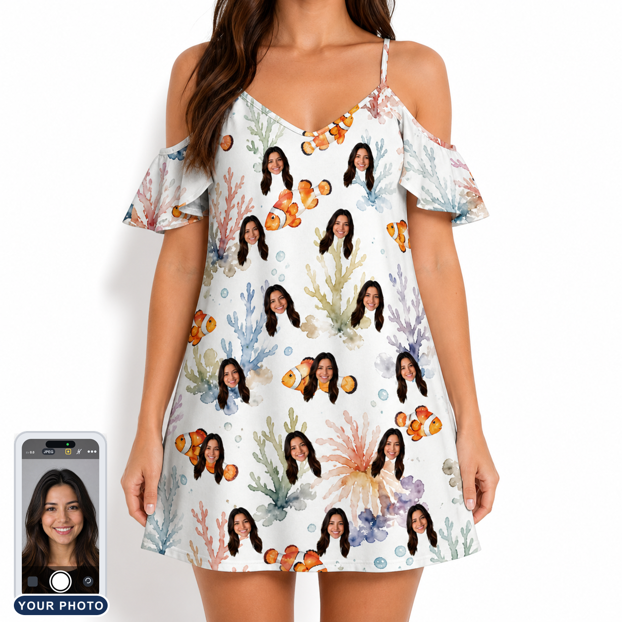Women's Clownfish Comedy Custom Face Off-Shoulder Dress
