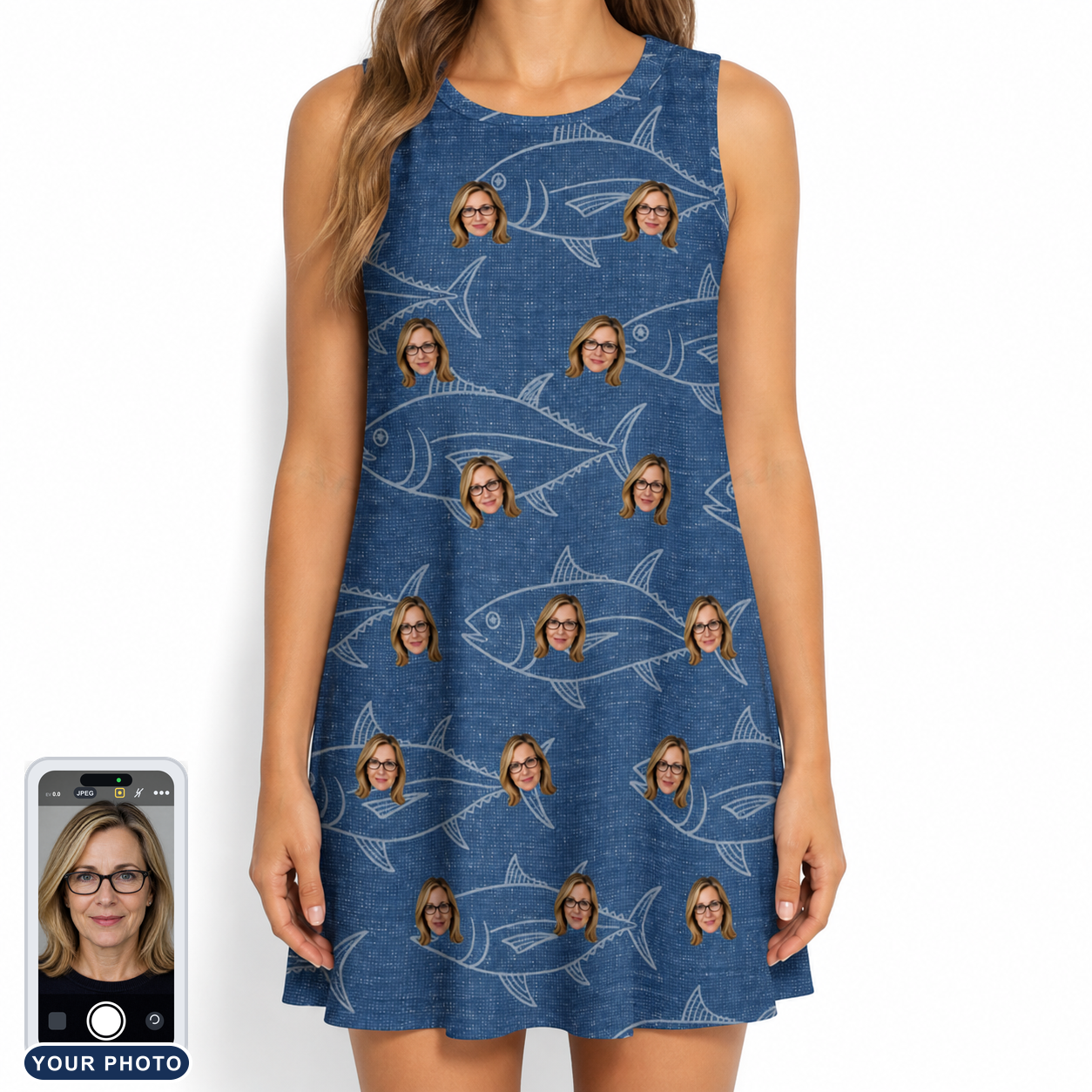 Women's Finny Business Custom Face Tank Dress
