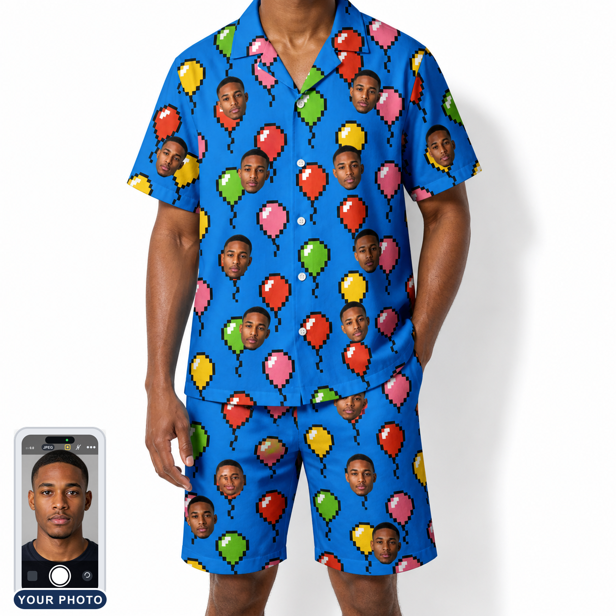 Men's Balloon Scribbles Custom Face Shirt & Shorts Set