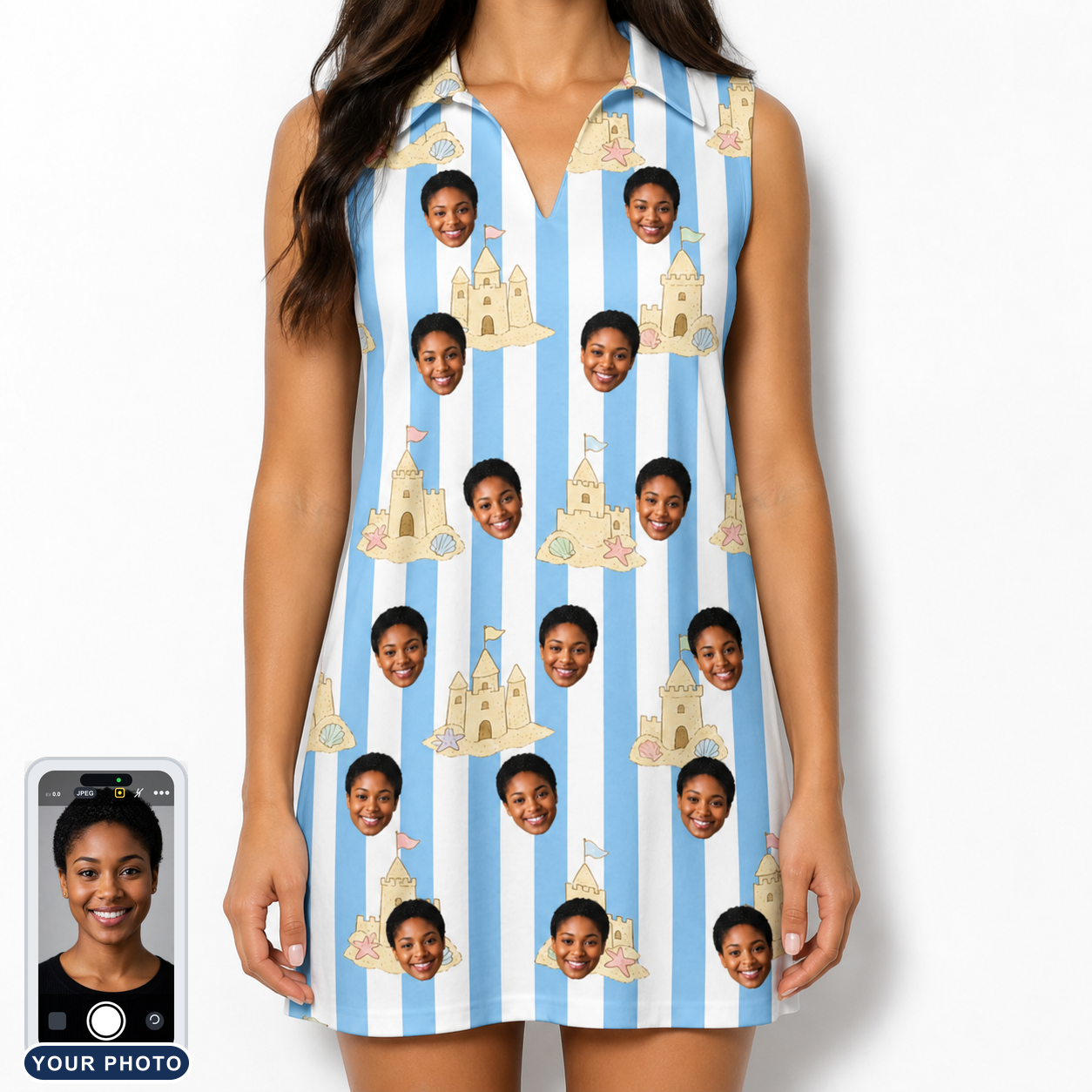 Women's Sandcastle Safari Custom Face V-Neck Dress