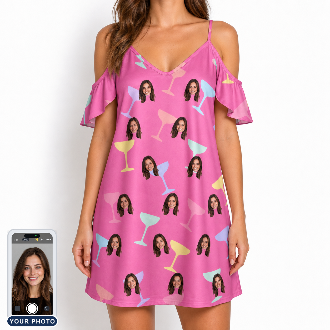 Women's Prosecco Pizzazz Custom Face Off-Shoulder Dress