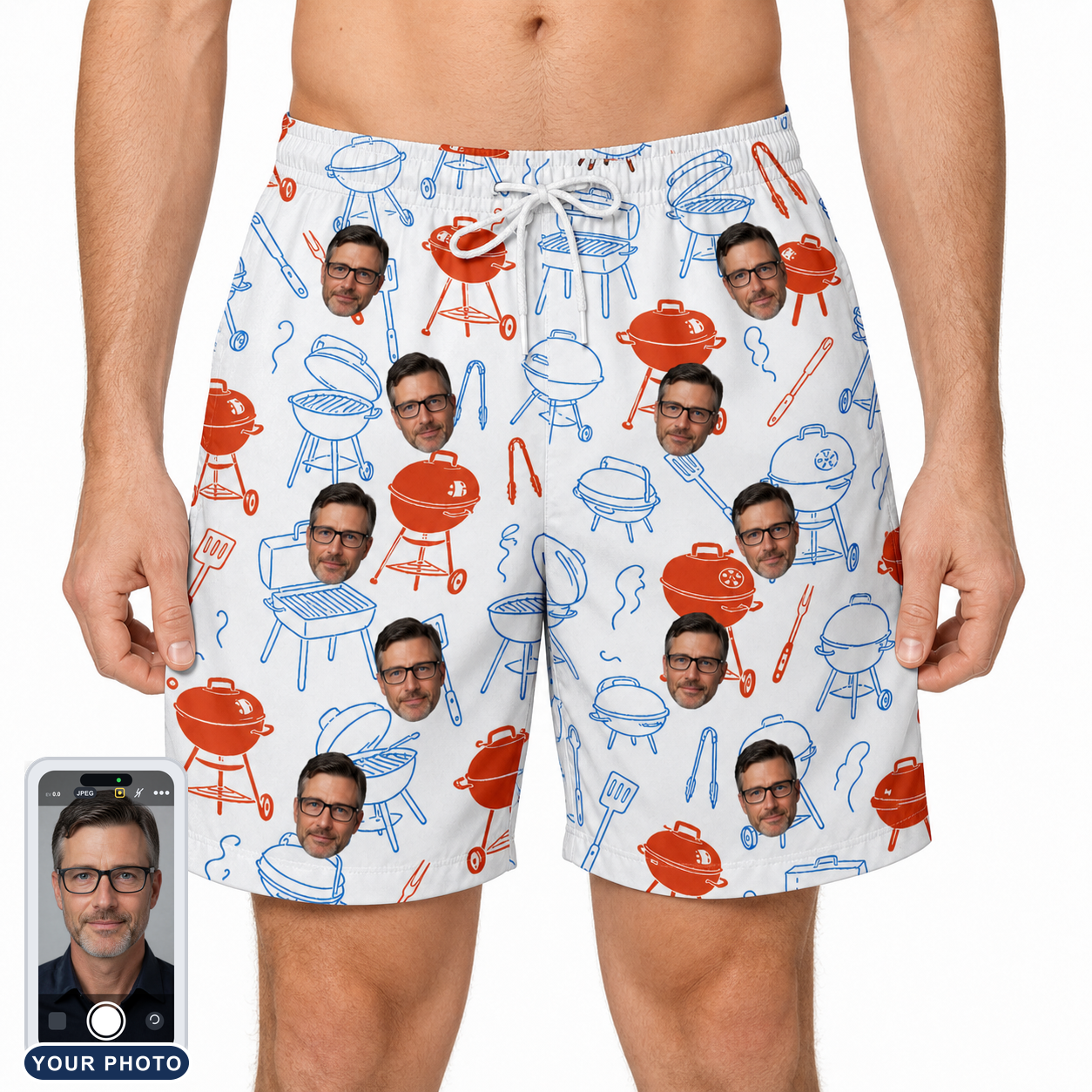 Men's Grill Rights Custom Face Beach Shorts