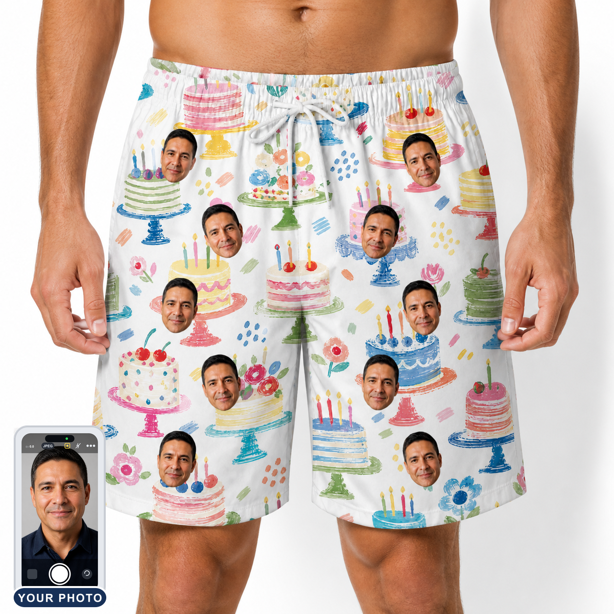 Men's Longevity Layers Custom Face Beach Shorts