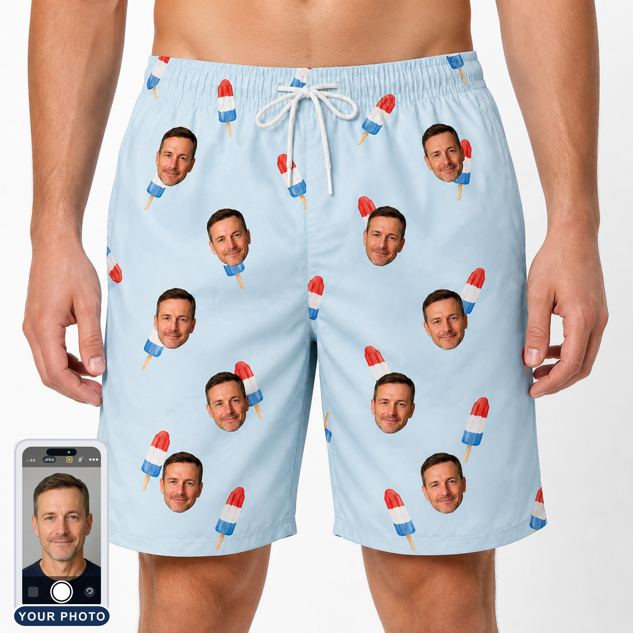 Men's Red White Chill Custom Face Beach Shorts