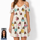 Women's Rosy Rafties Custom Face Off-Shoulder Dress