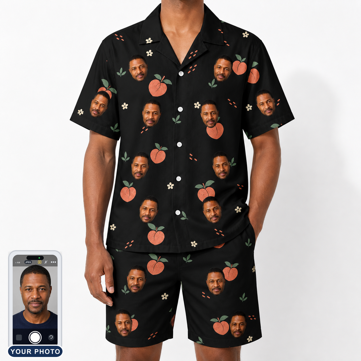 Men's Peach Please Custom Face Shirt & Shorts Set