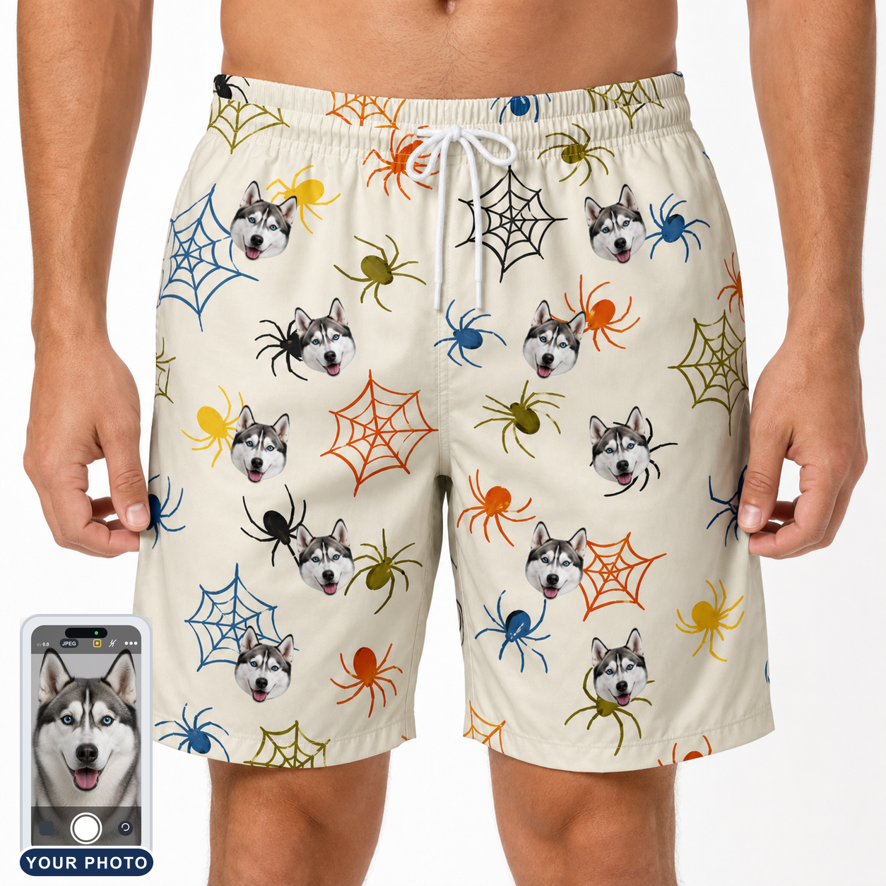 Men's Creepy Crawlers Custom Dog Face Beach Shorts