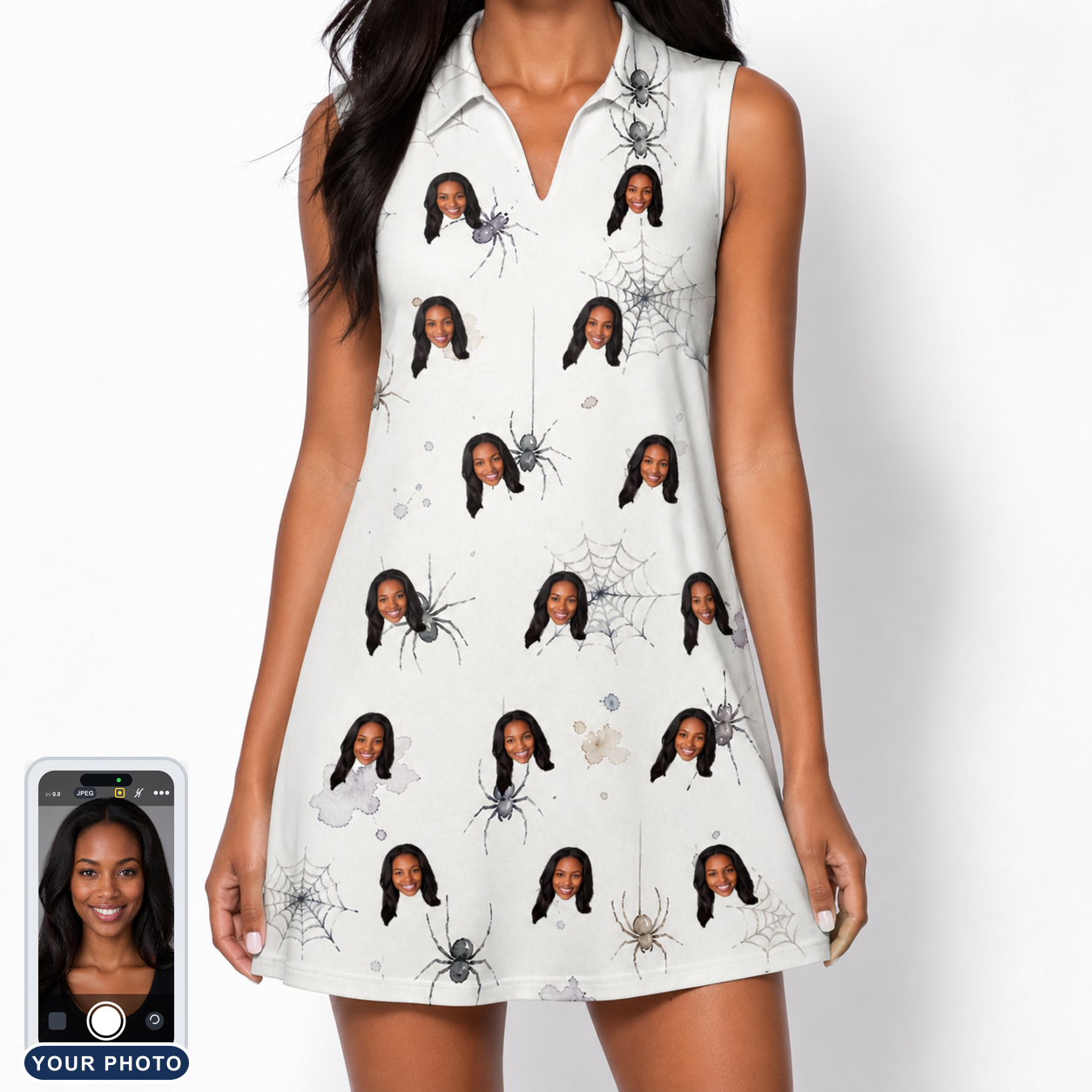 Women's Eight-Legged Elegance Custom Face V-Neck Dress