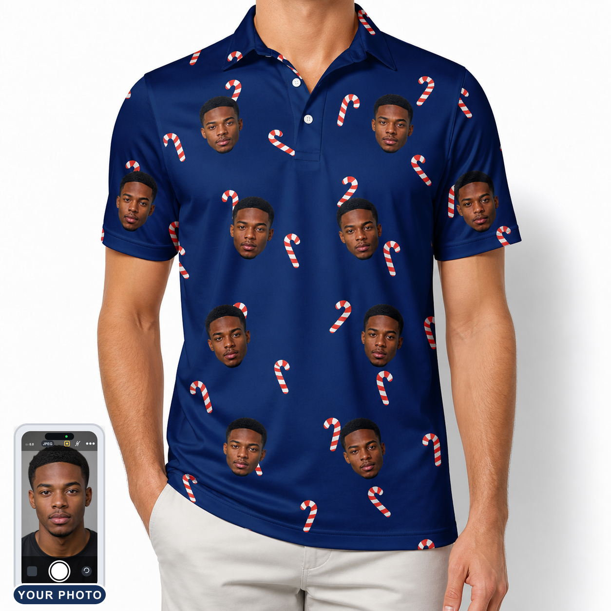 Men's Peppermint Pizzazz Custom Face Polo Shirt