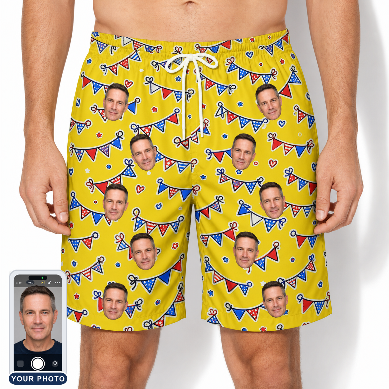 Men's Banner Bash Custom Face Beach Shorts