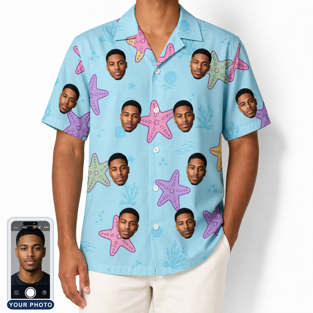 Men's Nautical Nuptials Custom Face Hawaiian Shirt