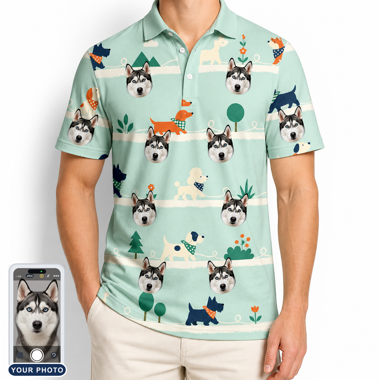 Men's Kerchief Kapers Custom Dog Face Polo Shirt
