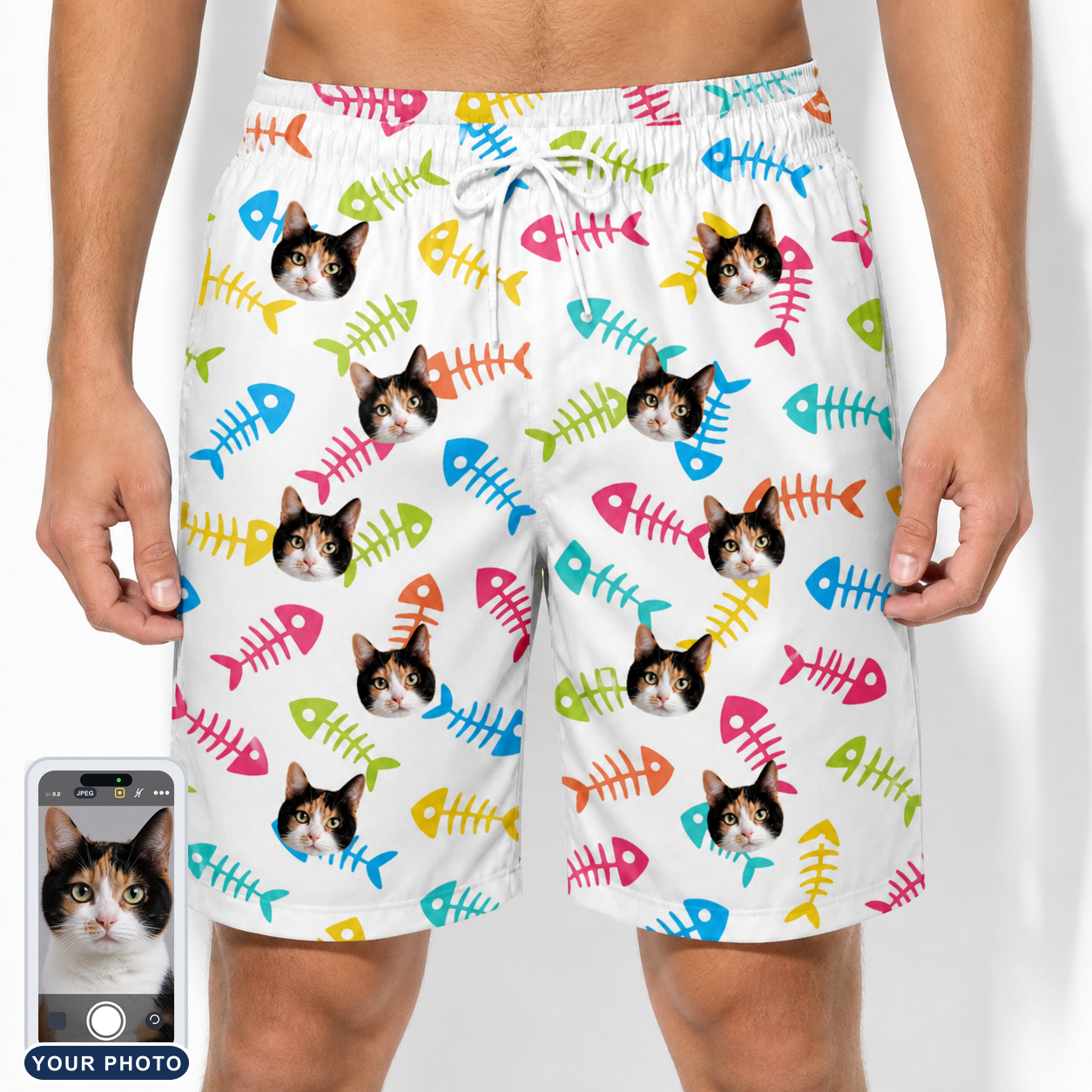 Men's Meow Marrow Custom Cat Face Beach Shorts