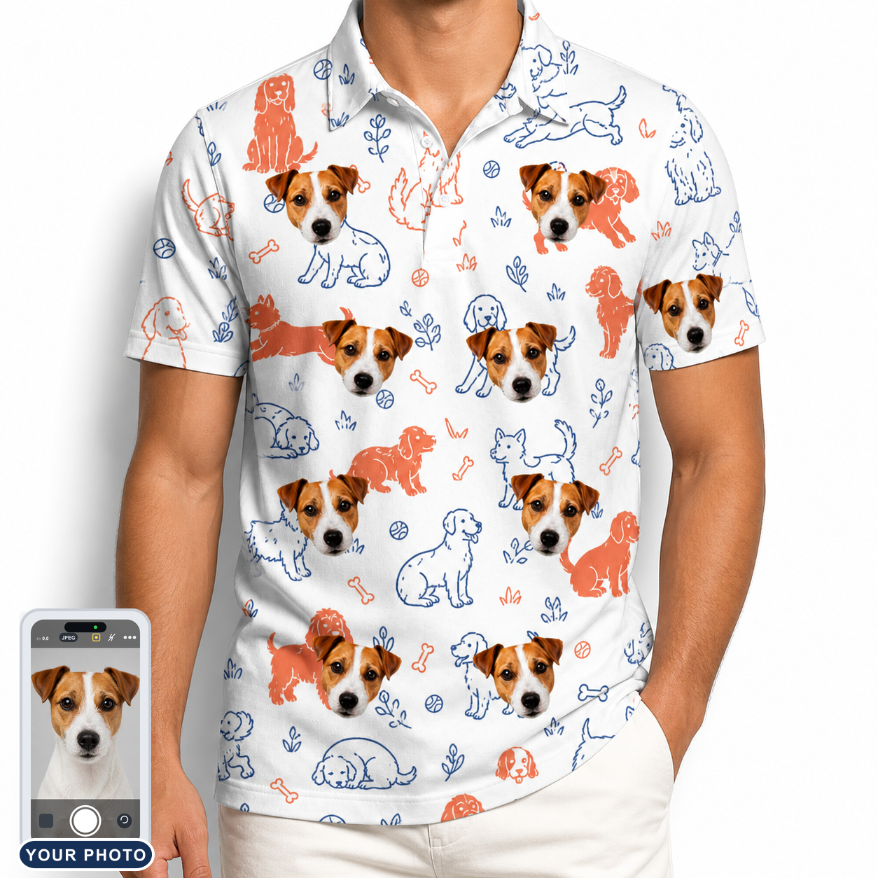 Men's Fido Follies Custom Dog Face Polo Shirt