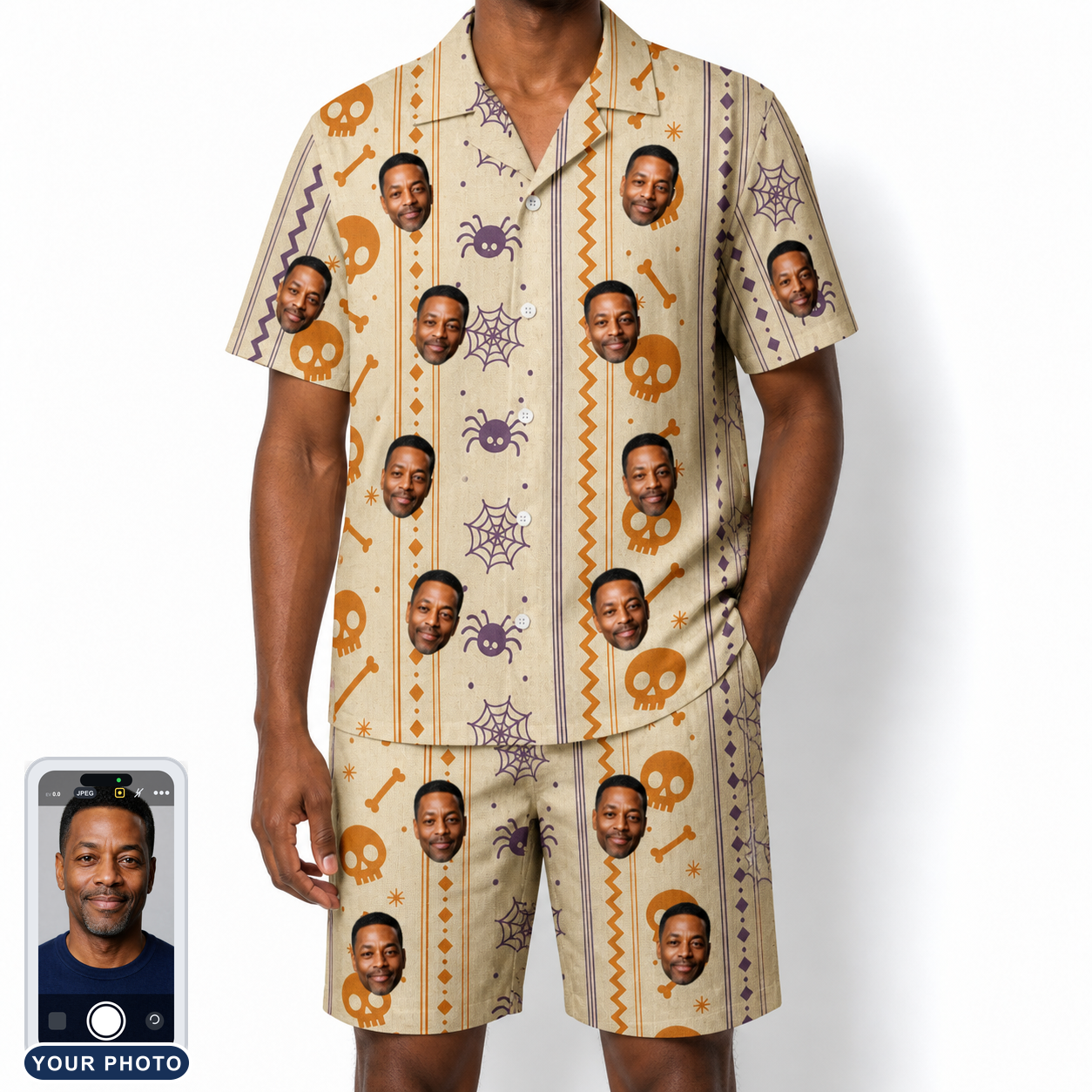 Men's Webbed Bones Custom Face Shirt & Shorts Set