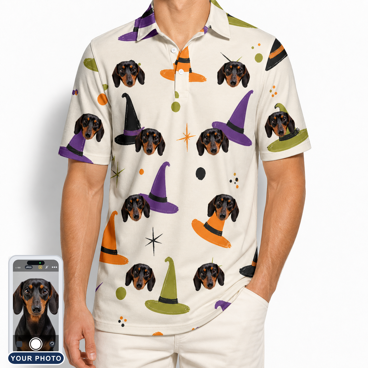 Men's Hexed Headwear Custom Dog Face Polo Shirt