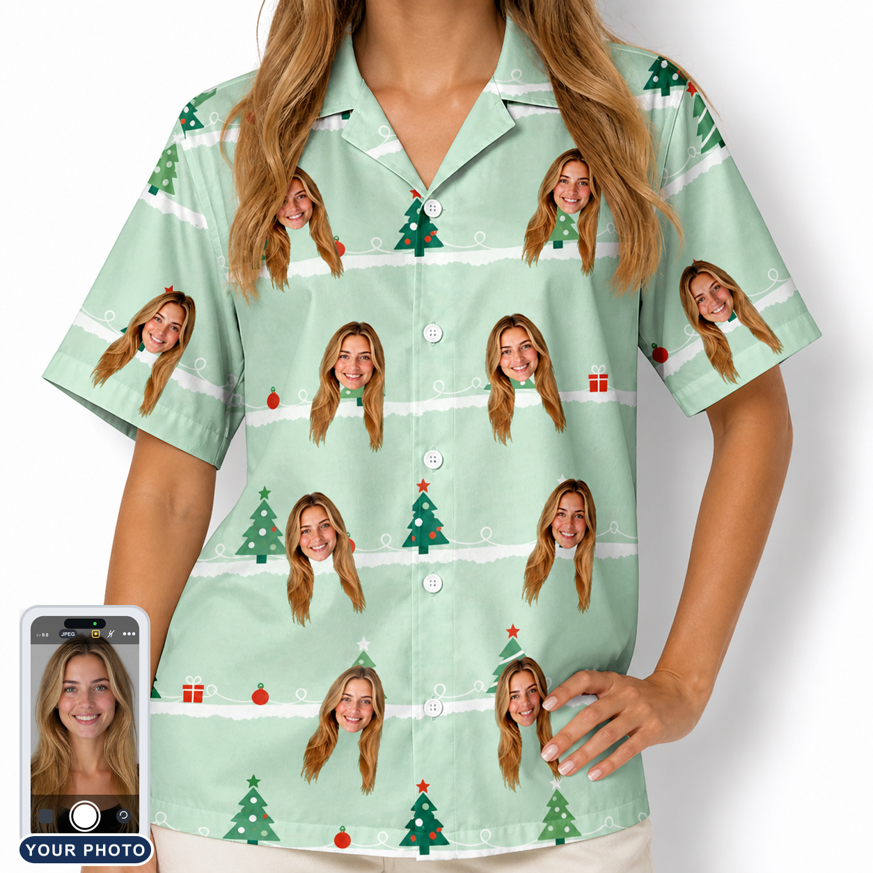 Women's Evergreen Extravaganza Custom Face Hawaiian Shirt