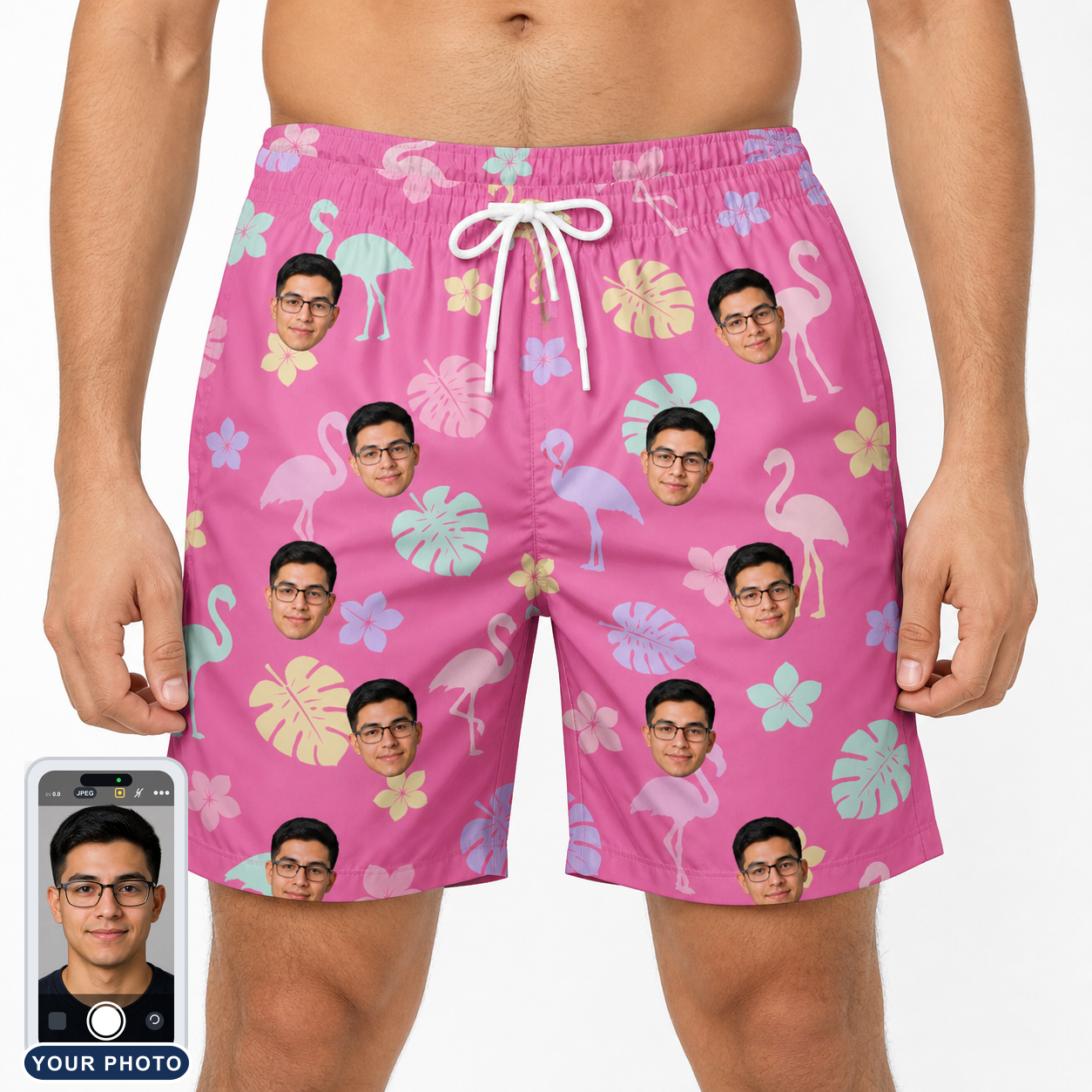 Men's Fuchsia Flock Custom Face Beach Shorts