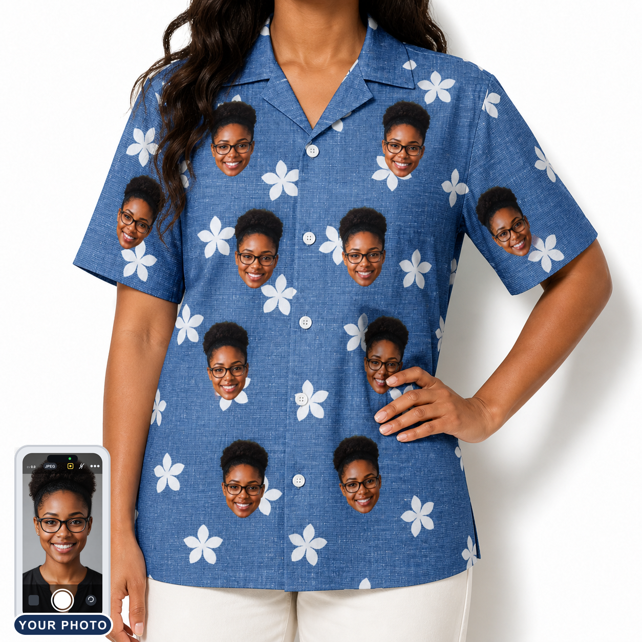 Women's Bloom Lagoon Custom Face Hawaiian Shirt