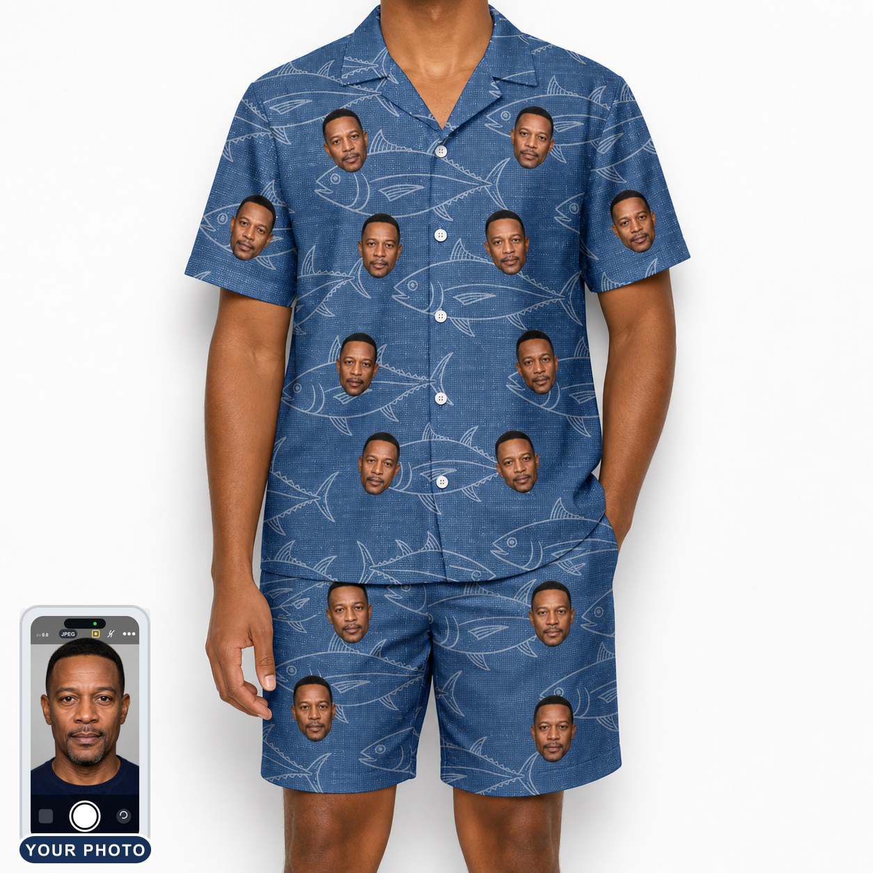 Men's Finny Business Custom Face Shirt & Shorts Set