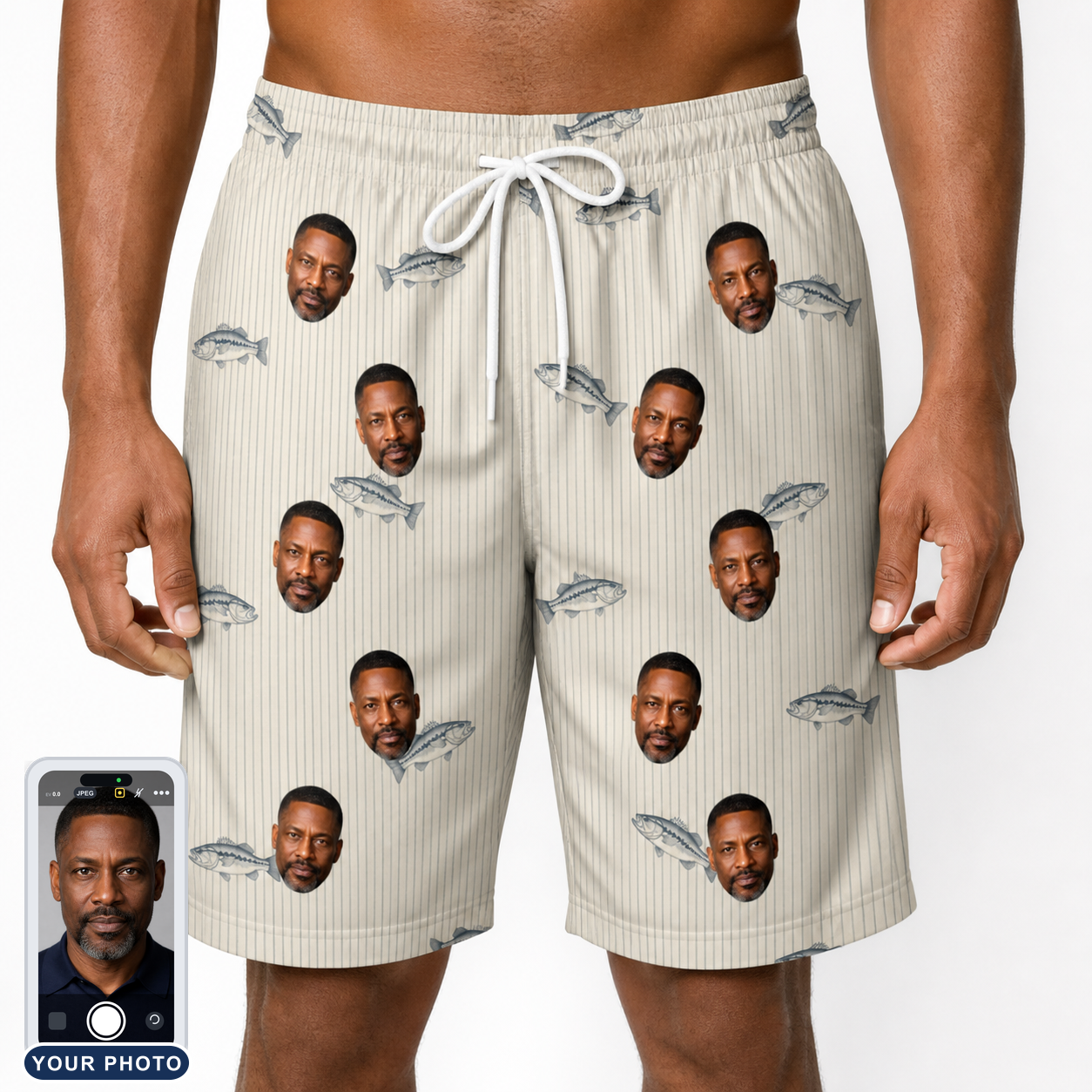 Men's Lunker Lunacy Custom Face Beach Shorts