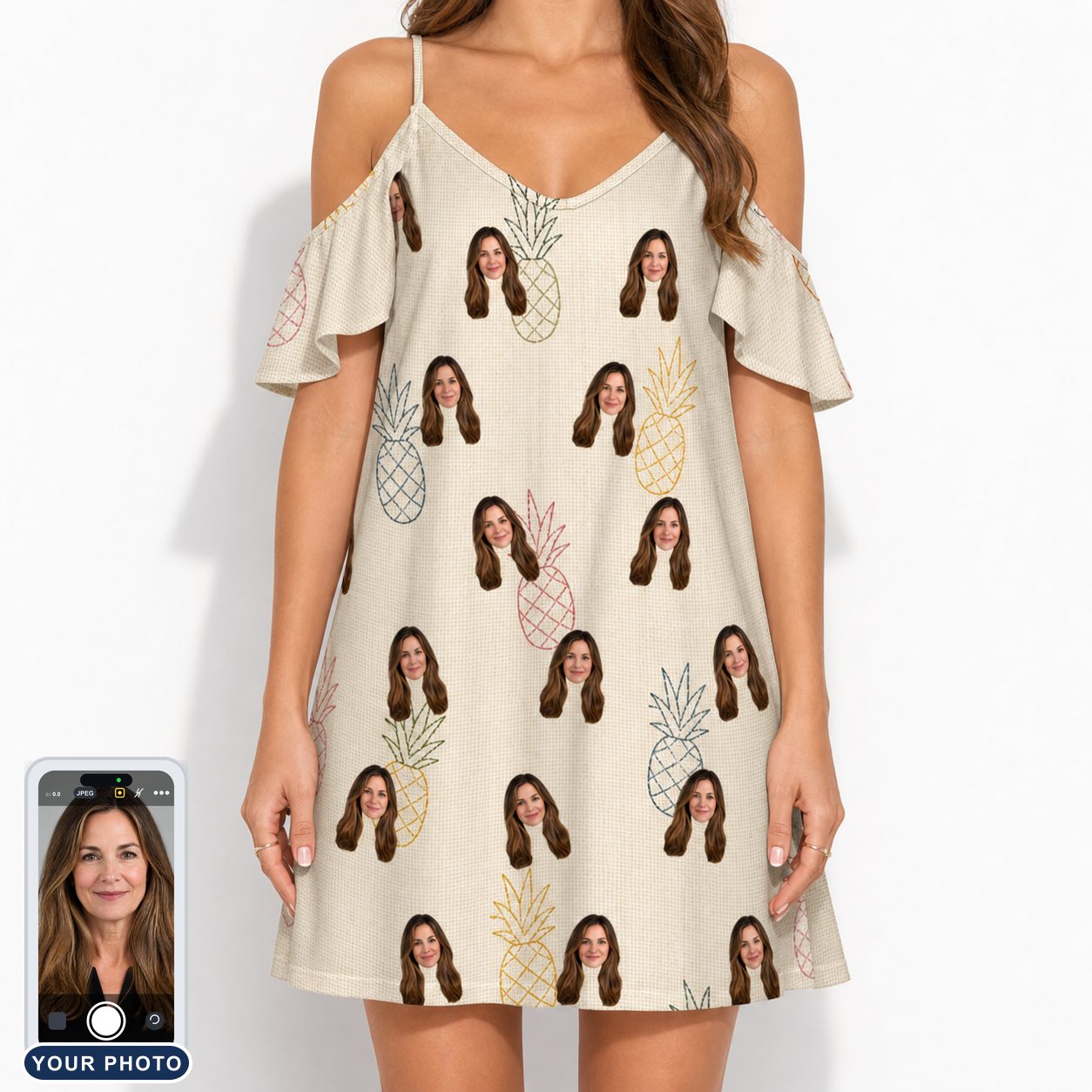 Women's Fruitful Foursome Custom Face Off-Shoulder Dress