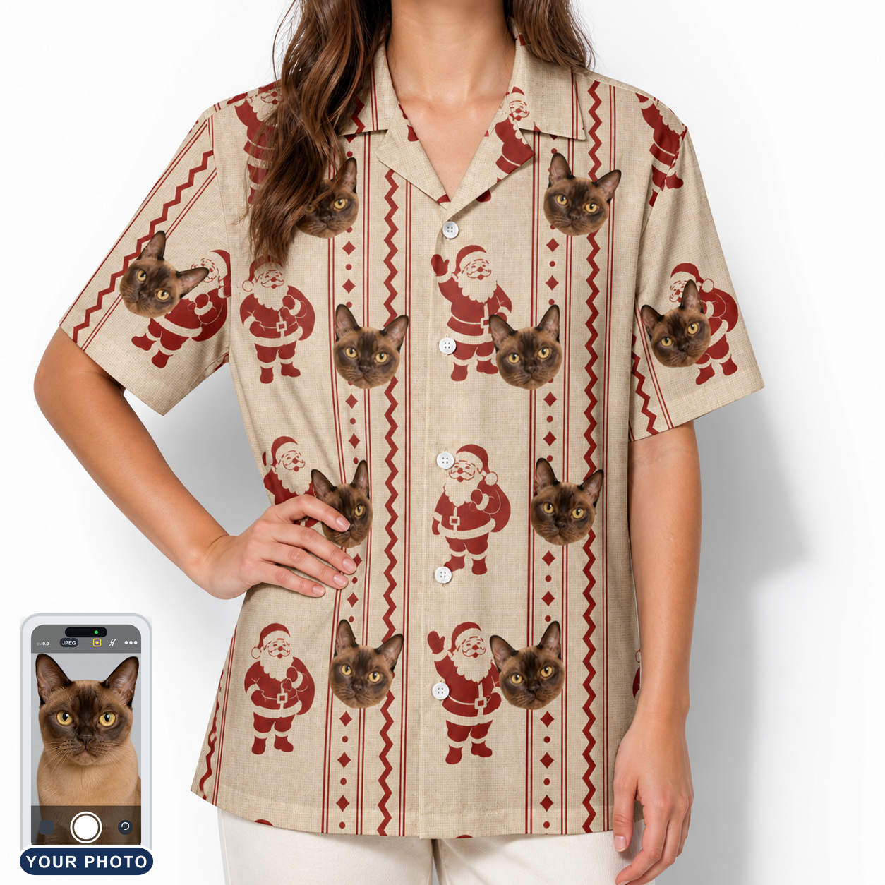 Women's Jolly Jingle Custom Cat Face Hawaiian Shirt
