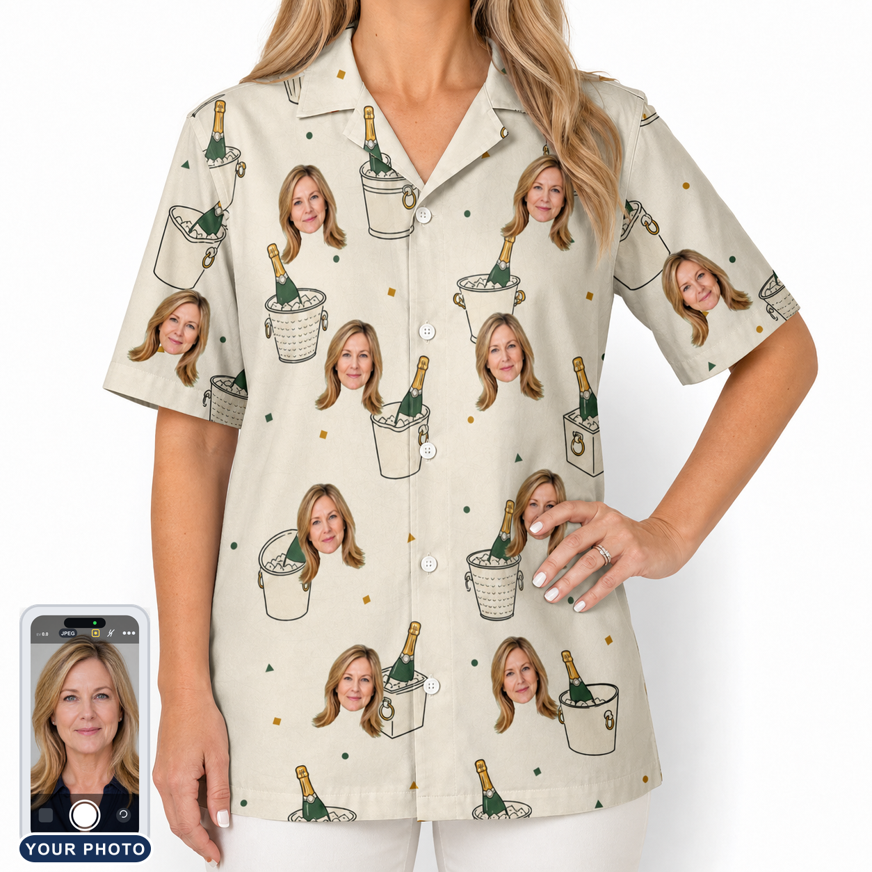 Women's Champagne Chill Custom Face Hawaiian Shirt
